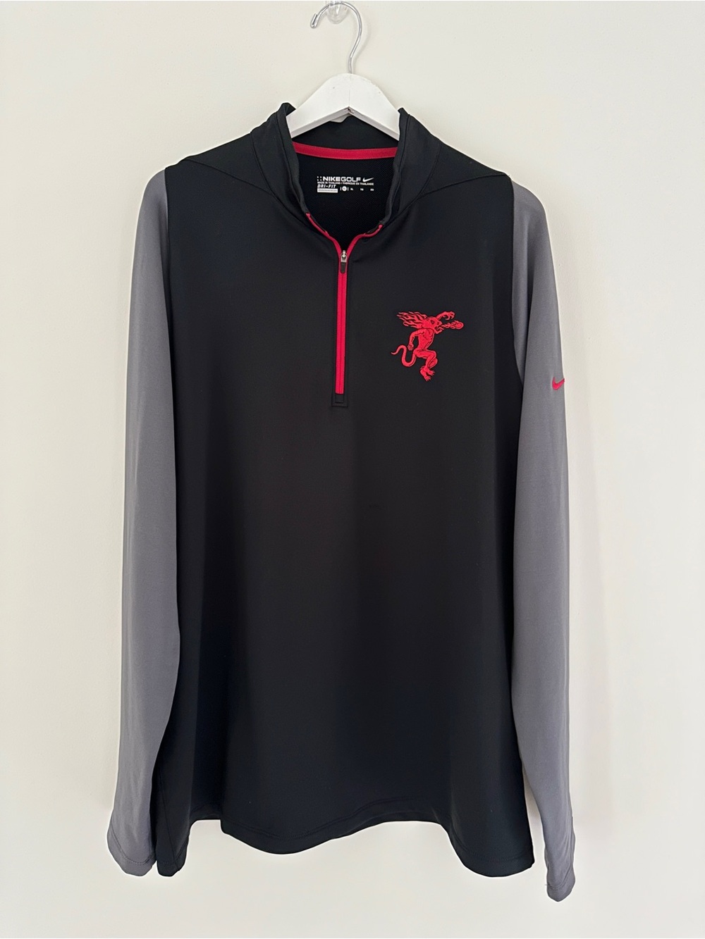 Men's Nike Golf Dri-Fit Black Grey Red Fireball Whiskey Pullover Size XL